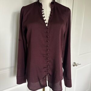 Express Deep Burgundy Blouse with Button Detail